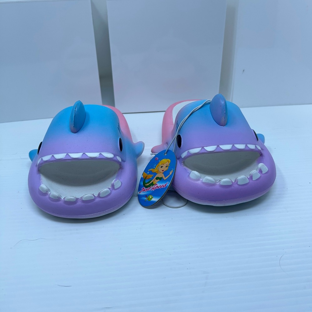 Just Speed Unisex Kids 1/2 Purple Blue Pink Shark Gradient Slide Sandals S7164